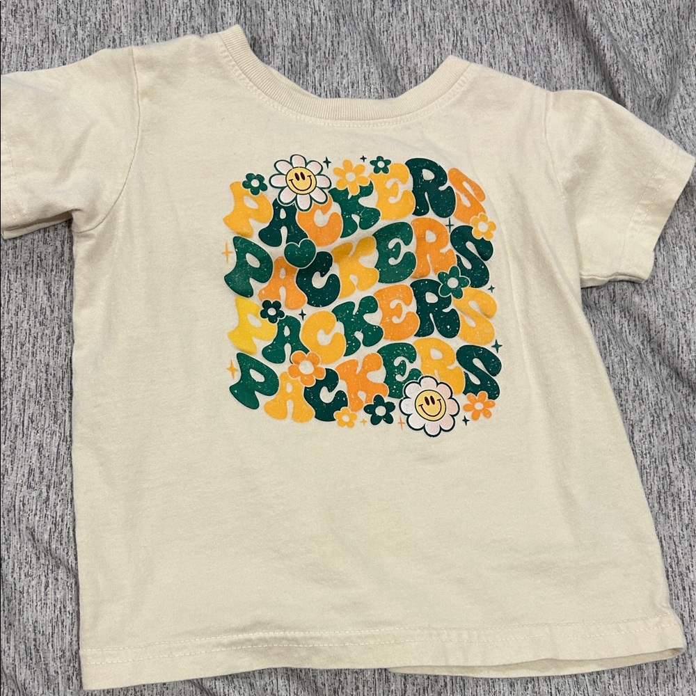Green Bay Packers Cream Tee with Yellow & Green Retro Floral Graphic